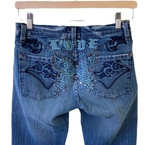 PEOPLE FOR PEACE Embellished & Embroidered Butterfly “LOVE” Jeans in Size 25